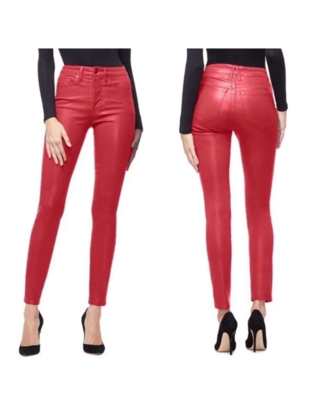 NWT Good American Good Waist Cropped Red Coated Jeans Size 8/29